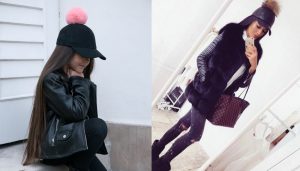 Sieviešu cepure ar "nagu" un mākslīgās kažokādas bumbuli