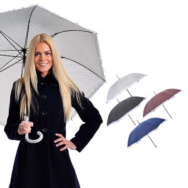 Sieviešu lietussargs ar punktiņiem un rišiņu